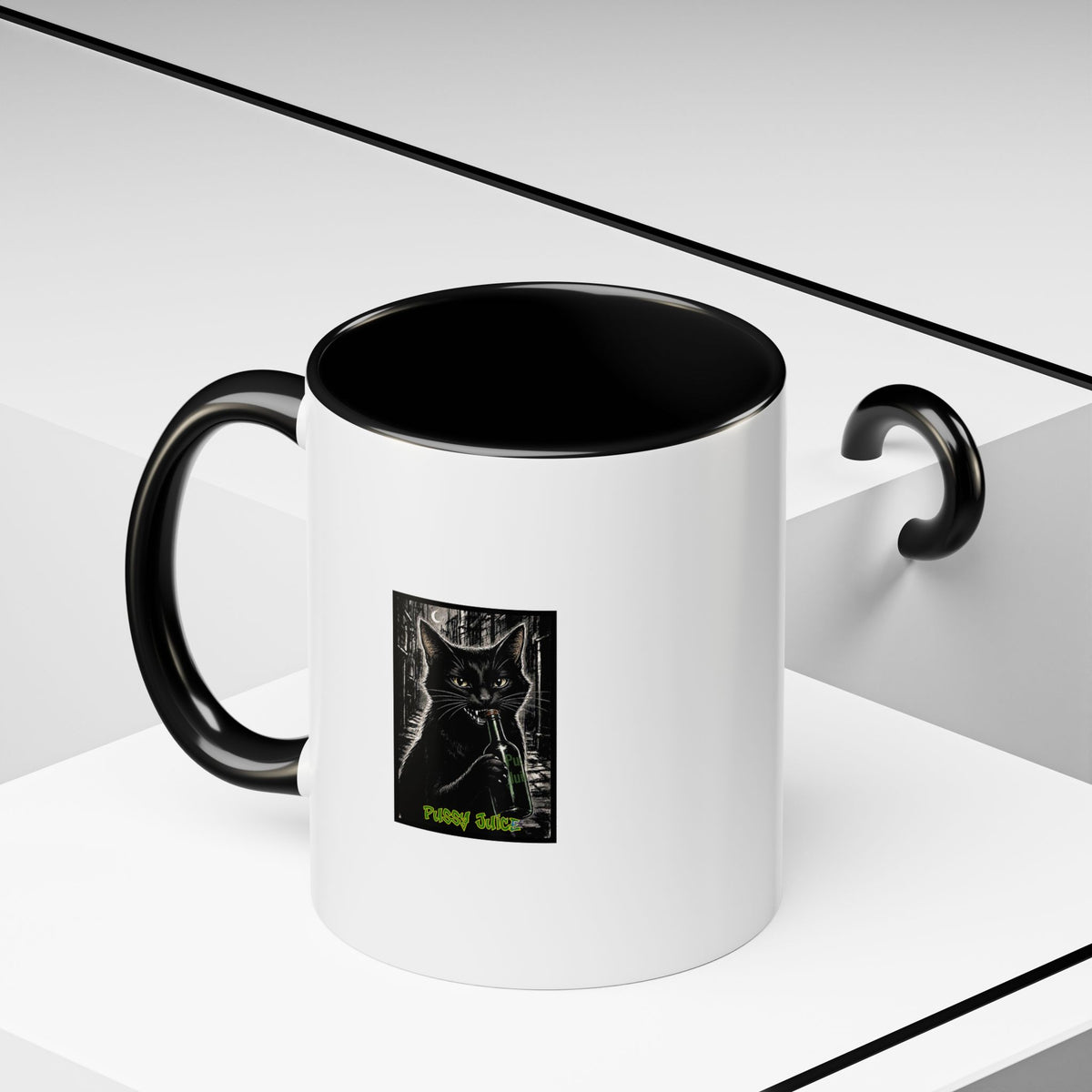 Black Cat Coffee Mug — 'Pussy Juice' Gothic Cat Accent Mug (11/15oz)