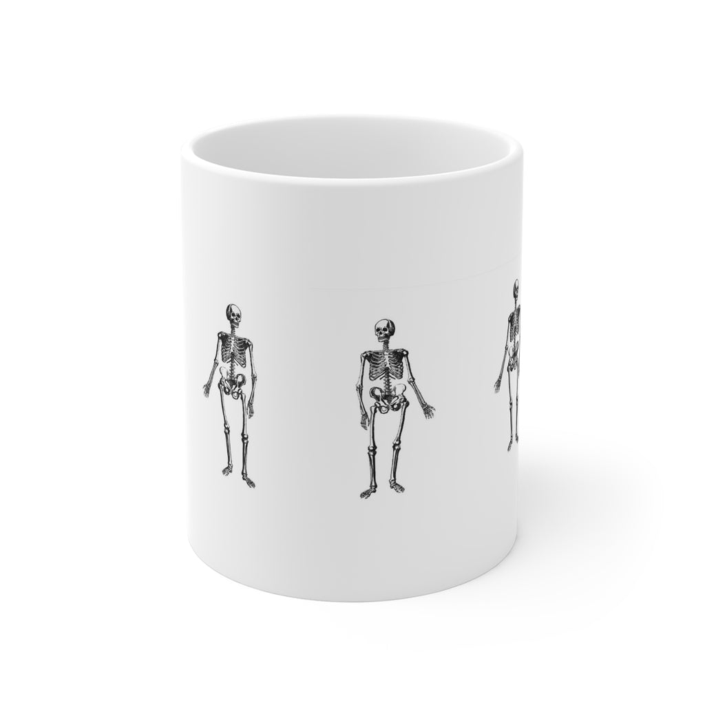 Minimal Skeleton Pattern Mug — Repeating Vintage Skeleton Coffee Cup (11oz)