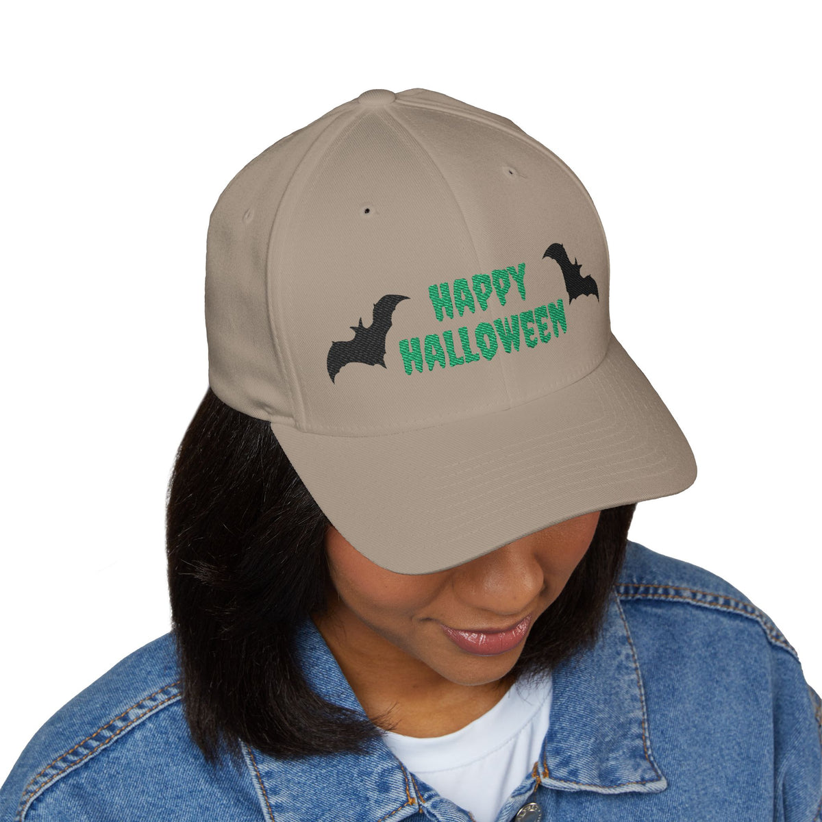 Happy Halloween Embroidered Cap with Bats