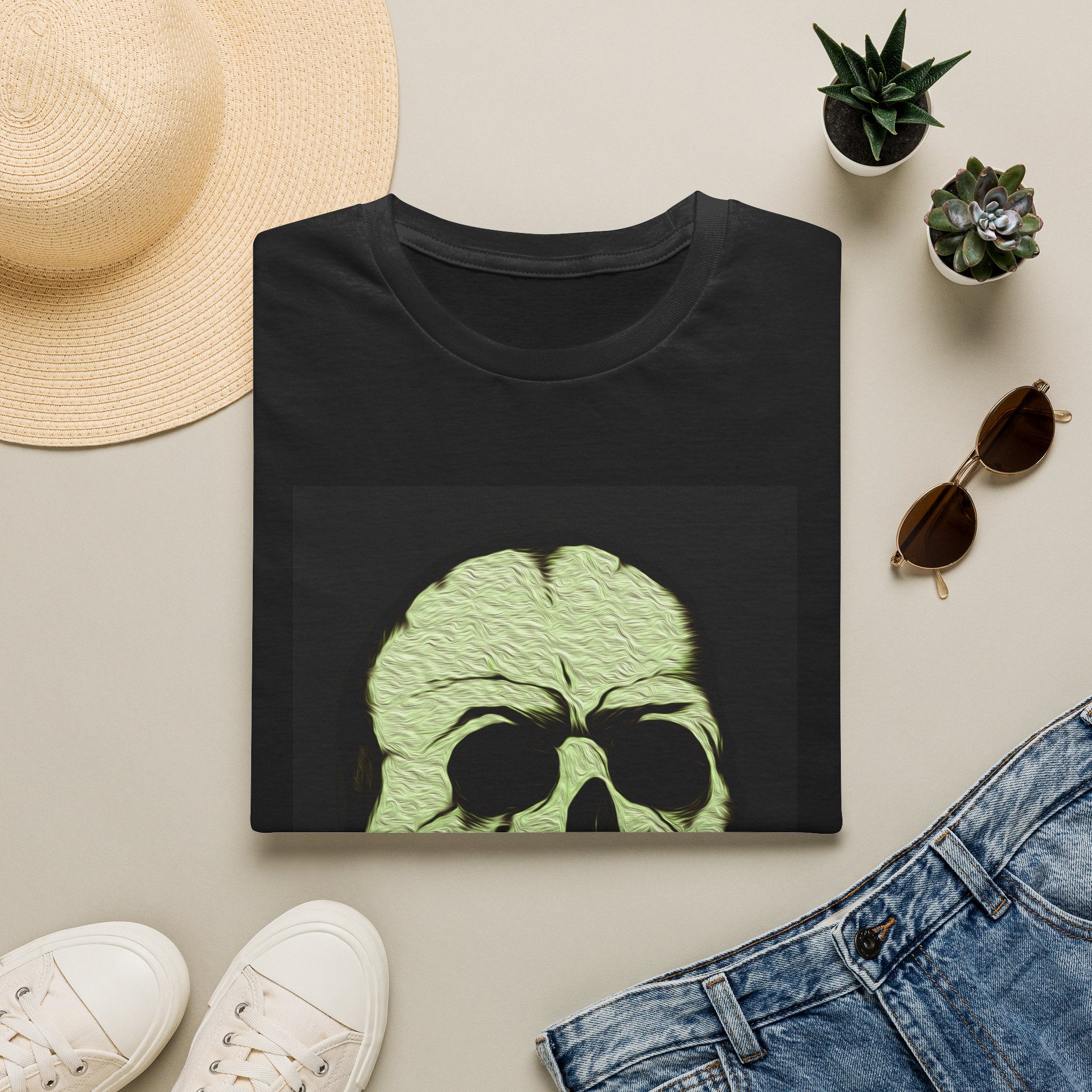 Skull Design by PhatBob T-Shirt — Halloween Neon Skull Graphic Tee