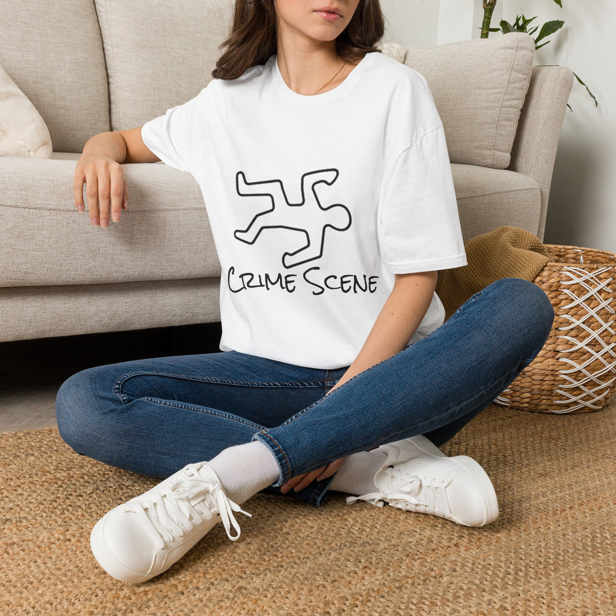 Crime Scene T-Shirt – Minimal Chalk Outline Graphic Tee