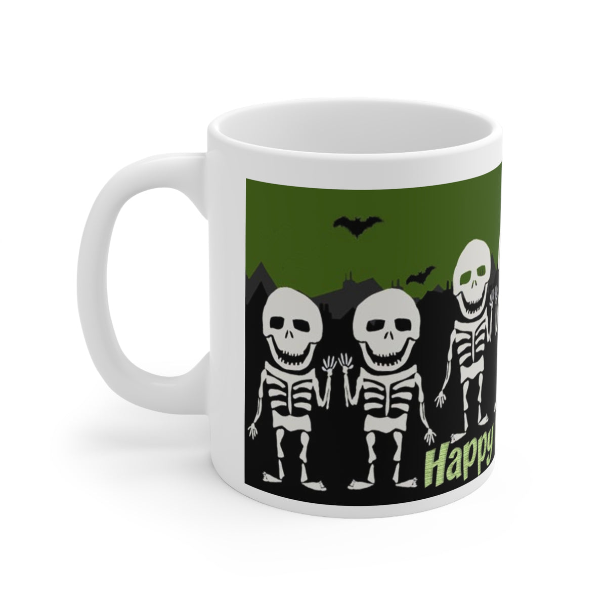 Happy Halloween Cute Skeletons Mug — Spooky Ceramic Coffee Cup