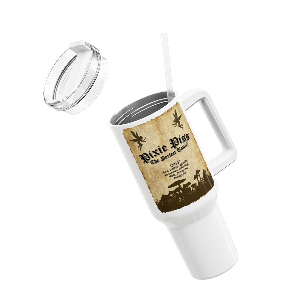 Pixie Piss Tumbler with Handle — Fantasy Potion Label  — Insulated Travel Cup