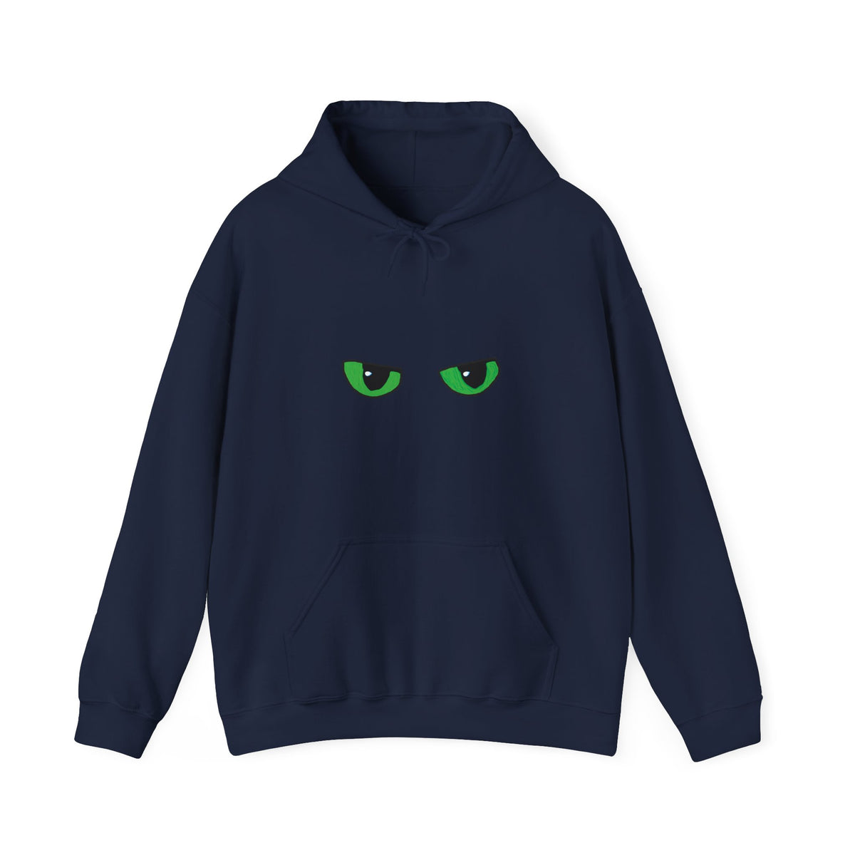 Black Hoodie with Neon Green Dragon Eyes — Spooky Graphic
