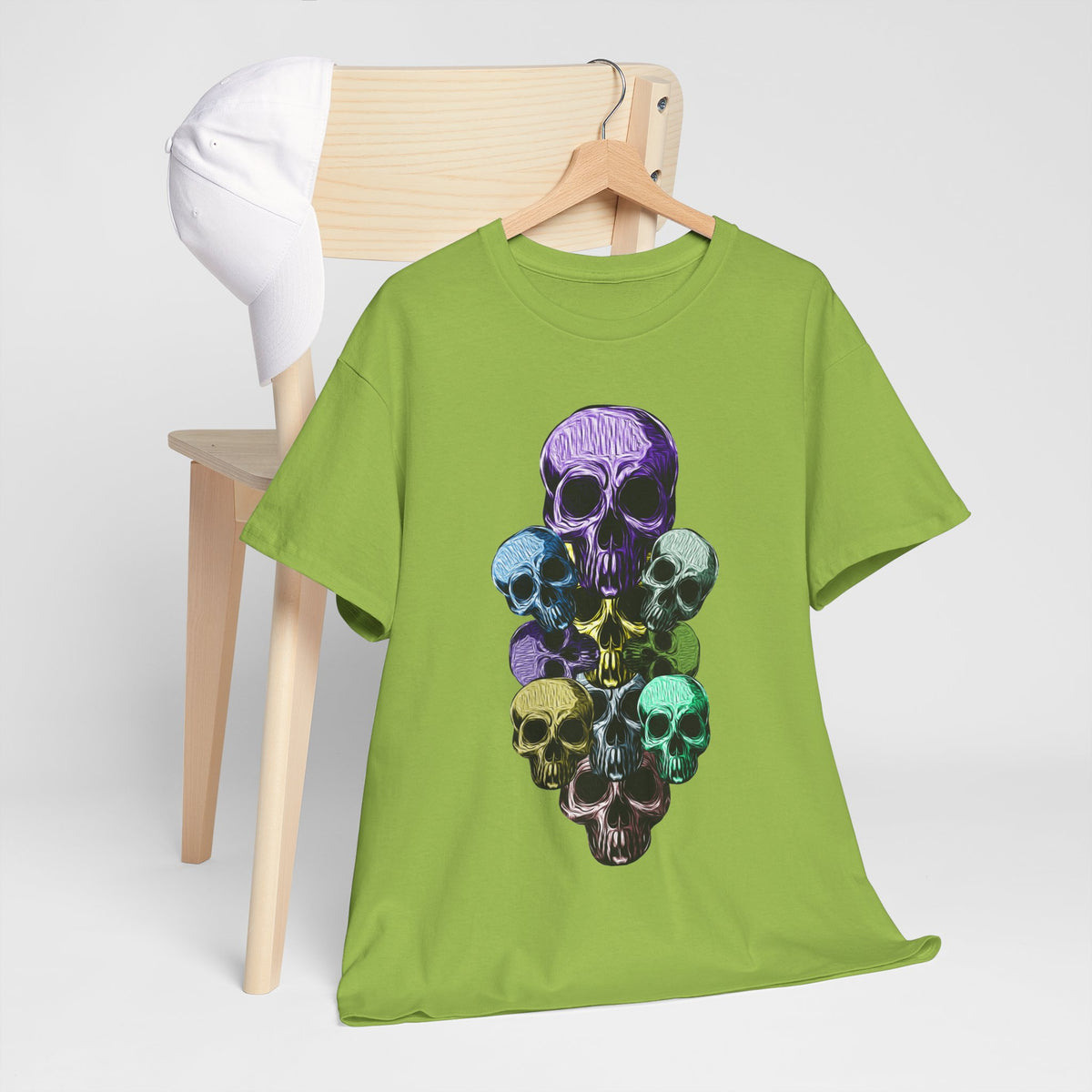 Rainbow Skull Stack T-Shirt | Multicolour Skull Art, Gothic Tee