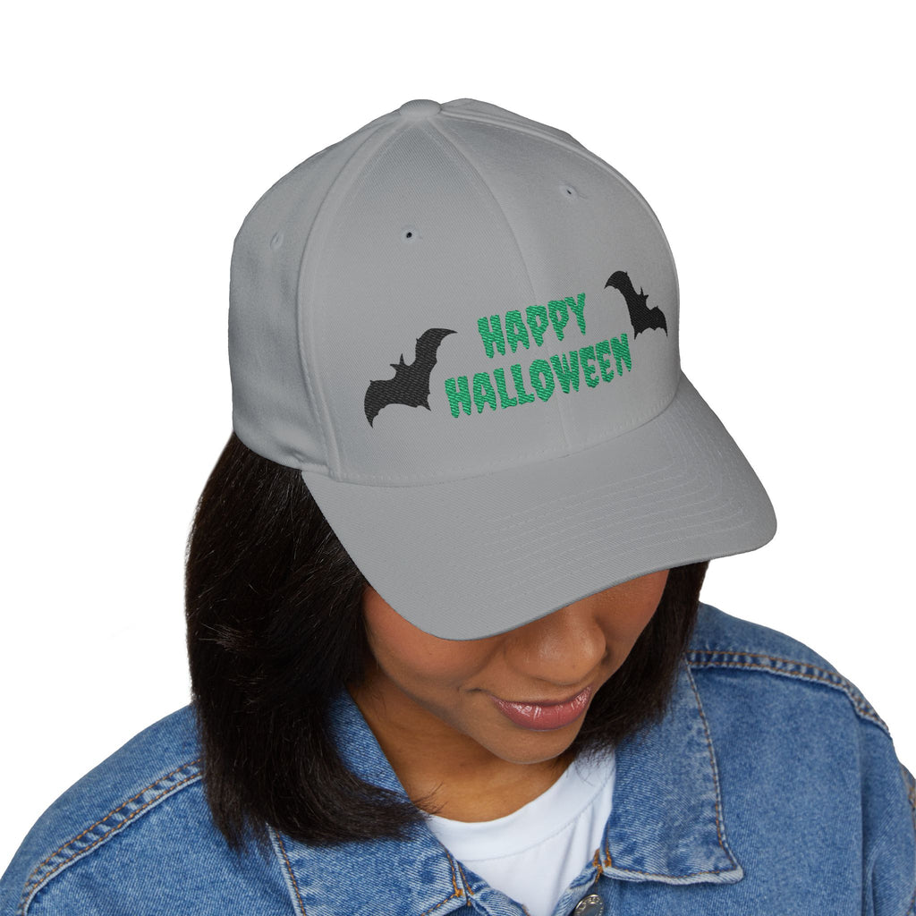 Happy Halloween Embroidered Cap with Bats