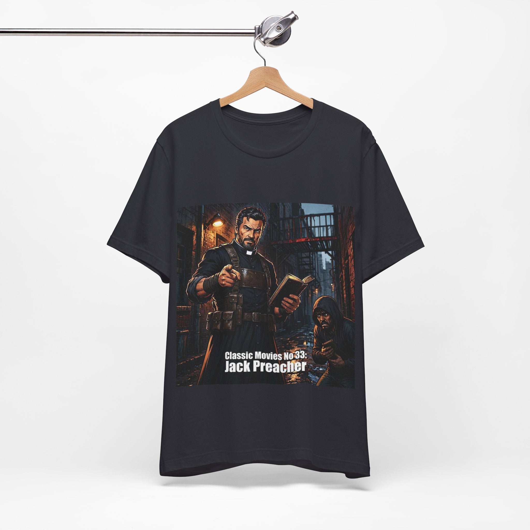 Classic Movies No 33 - Jack Preacher Illustration T-Shirt | Gothic Clergyman Art, Noir Scene