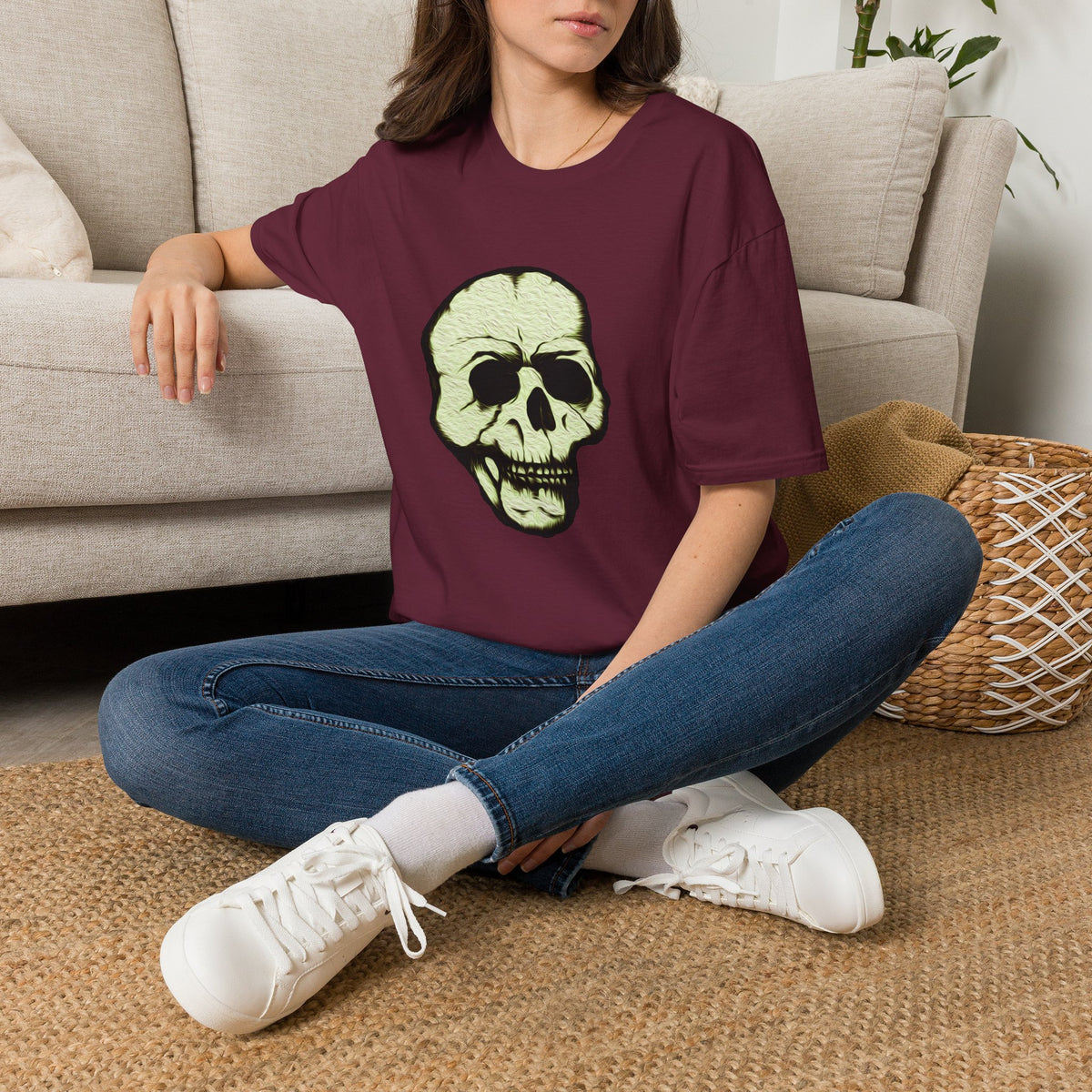 Skull Design T-Shirt — Halloween Neon Skull Graphic Tee